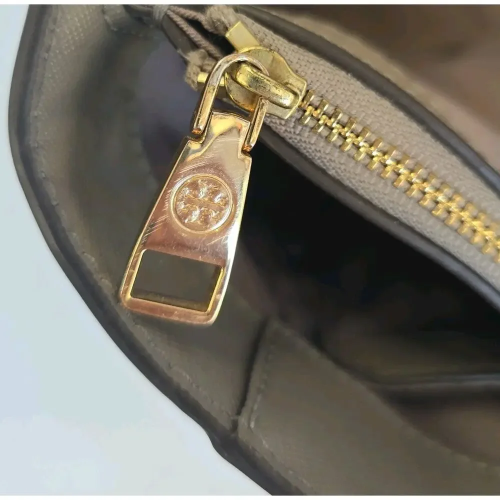 Tory Burch Parker Saffiano Leather Tote Shoulder Bag Greige 10008011 Dust Storm